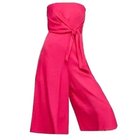 ANTHROPOLOGIE MAEVE Bright Pink Waist Tie Strapless Jumpsuit Romper – Size 6 - Picture 3 of 15